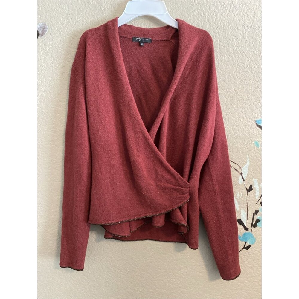 lafayette 148 Cashmere Surplice Sweater M Maroon Luxury Money Minimalist